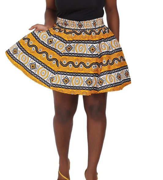 Yellow/White Short Ankara Skirt