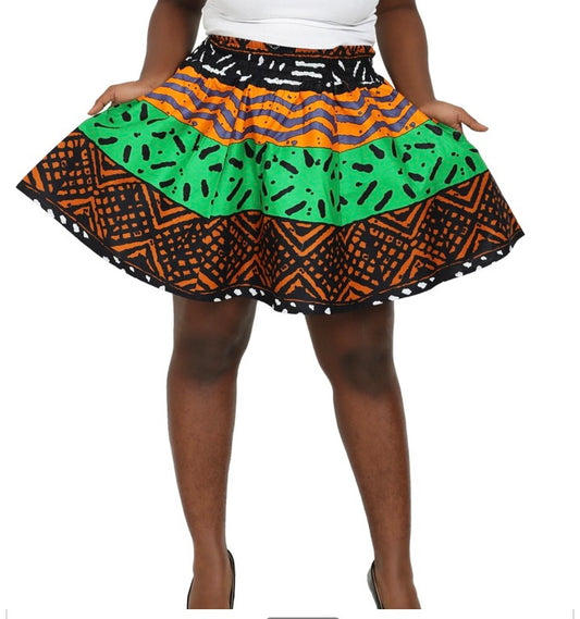 Orange/Green Short Ankara Skirt