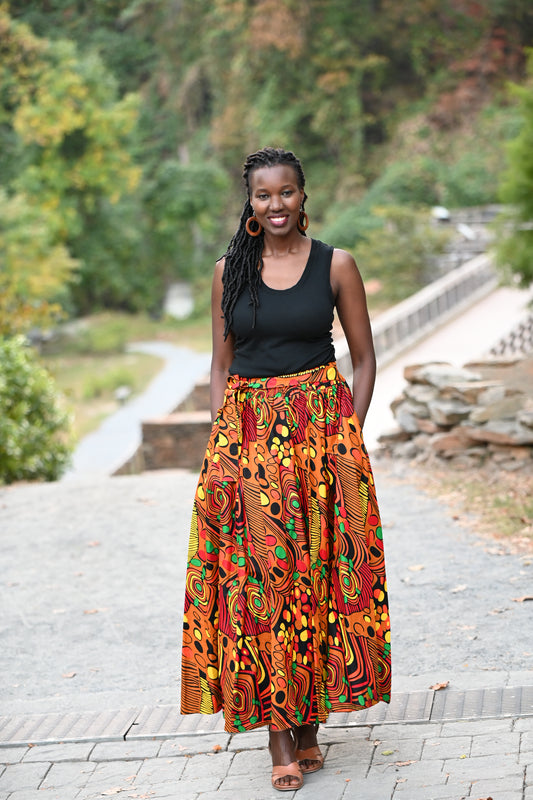 Black and Orange Ankara Skirt