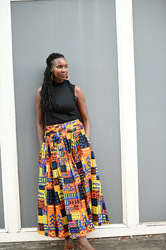 Orange and Black Maxi Skirt